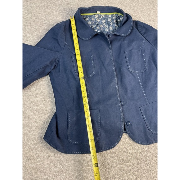 Boden Jacket Womens 10 Navy Blue Linen Cotton Floral Lined Button Front Pockets - Picture 2 of 11